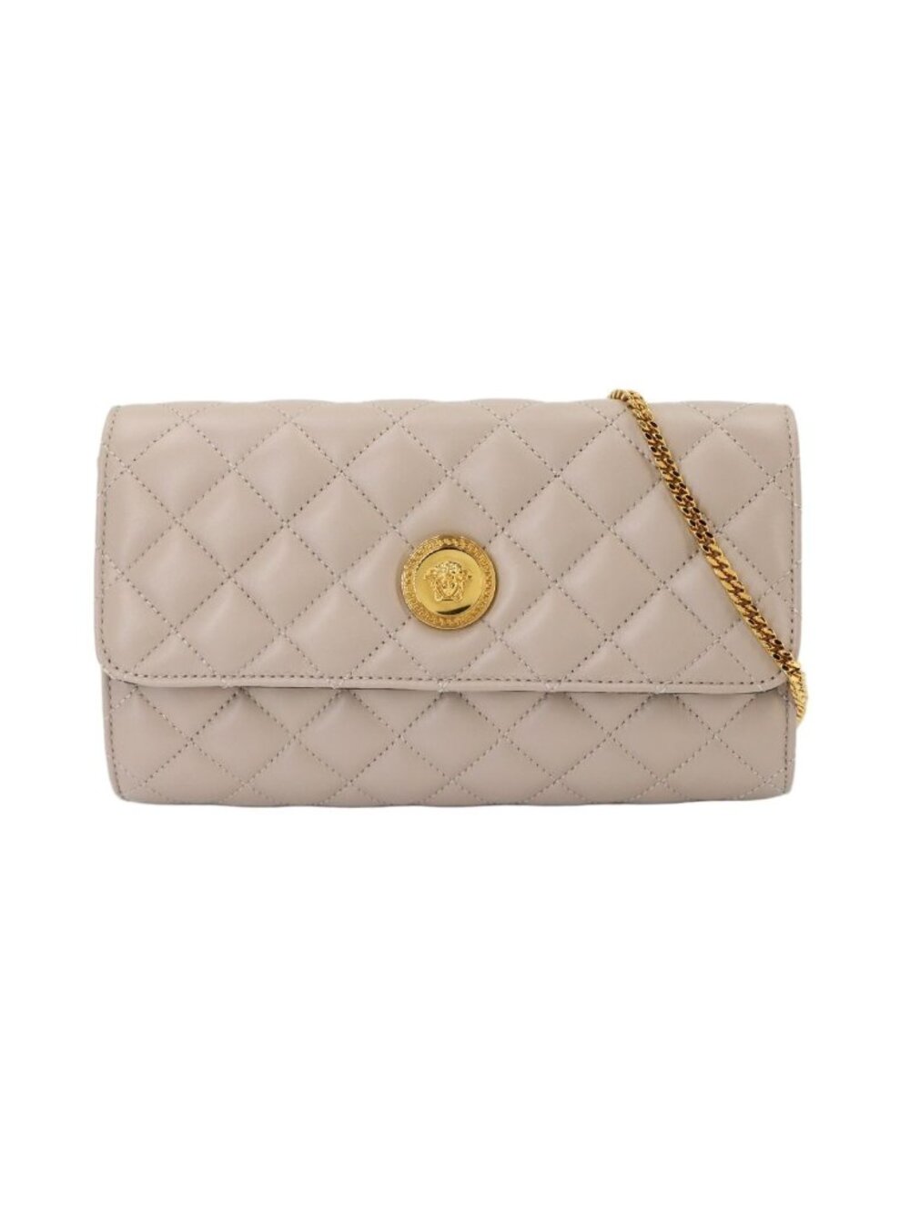 Versace Medusa Quilted Shoulder Bag Leather Beige Gold
